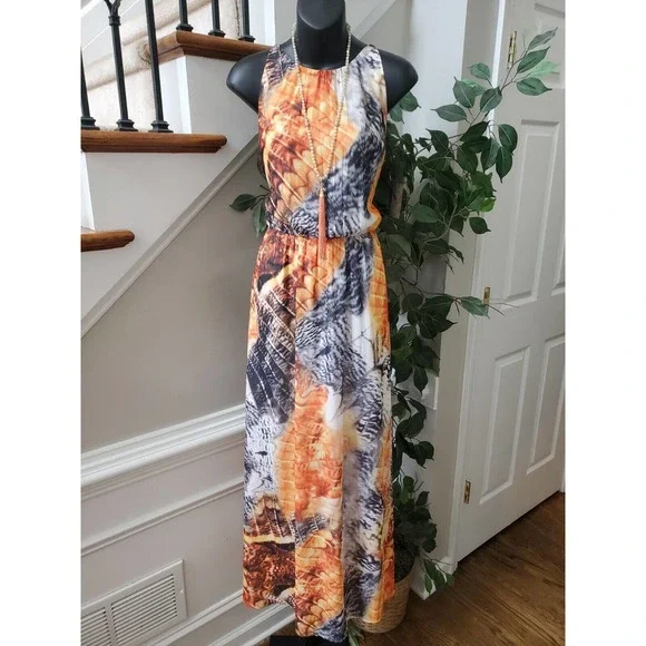 H&M | Dresses | Hm Womens Multicolor Polyester Round Neck Sleeveless Long  Maxi Dress Size 6 | Poshmark